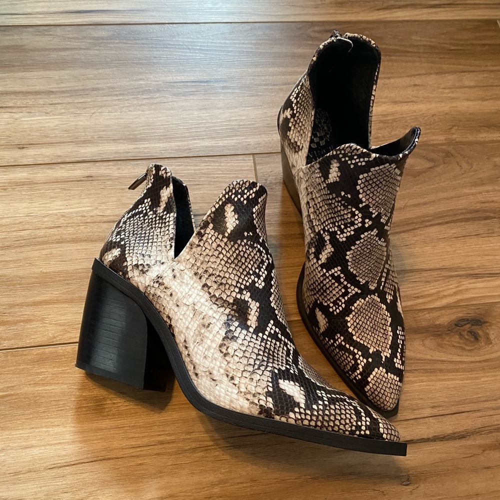 Vince Camuto python booties